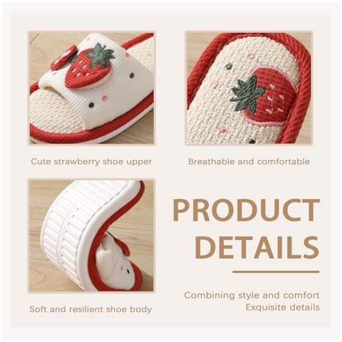 Women's Girls Strawberry Slippers Linen Cotton Slippers Cute Breathable Home Slippers Floor Non-Slip Slides For Bedroom Room2