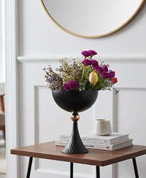 Siyah Dekoratif Desenli Metal Ayakl  Gold Toplu 20 cm K re Salon D n Ni an Vazo Masa Dekor