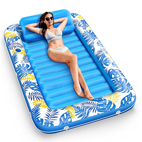 Zooi Inflatable Pool Floats Adult Size, Tanning Pool Suntan Tub, Pool Accessories Blow Up Pool Raft Tanning Bed, Floats For Swimming Pool Lounger With Pillow, Large Pool Floats For Adults #TOP17