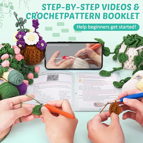 Image of Crochetta Beginner Crochet Kit with Step-by-Step Video Tutorials, Learn to Crochet for Adults & Kids, Knitting Craft Supplies, Hanging Plants Home Decor (40%+ Yarn)