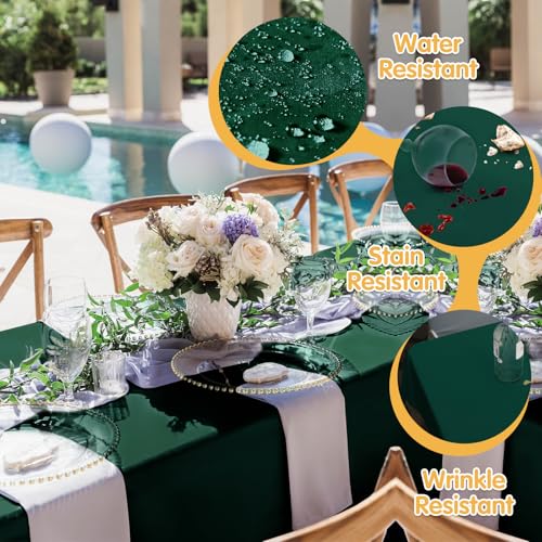 Image of BRILLMAX 10 Pack Hunter Green Tablecloths 70 x 120 Inch for 6ft & 8ft Rectangle Tables - 150 GSM Polyester Fabric, Universal Fit, Water, Stain & Wrinkle Resistant Cloth Cover for Wedding Banquet