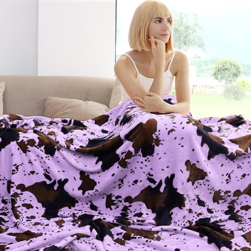 Image of Soft Twin Blankets Purple Fleece Throw Lightweight Cozy Lavender Throw Blanket Living Rooms Sofa Bedroom Decor