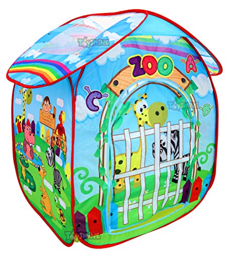 Toyshine Mega Size Pop Up Indoor Outdoor Play Tent House with Animal Puzzle Sticky Cue Cards for Girls Boys-Zoo Model,Kid,Multicolor, Tent House Theme