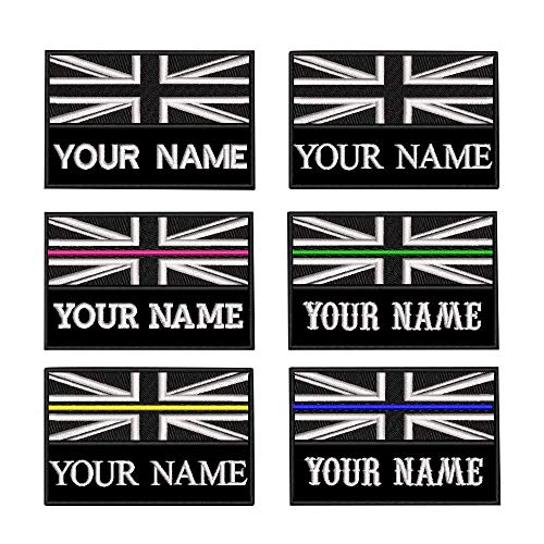 Custom Tactical Military Name Patch, Personalized Embroidery Number tag, British Flag Fastener Hook & Loop Name Patch for Multiple Clothing Bags Vest Jackets Work Shirts