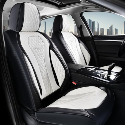 Image of Coverado Seat Covers 2 Pack, Car Seat Covers Front Seats, White Car Seat Cover, Waterproof Car Seat Covers, Car Seat Cushion, Front Leather Seat Protector Fit for Most Cars