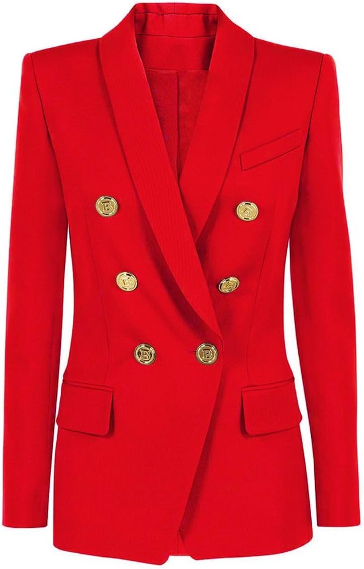 Women's Business Casual Double Breasted Blazer Dress Work Outfit Shawl Lapel Suit Jacket