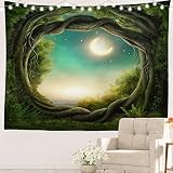 Batmerry Tapiz mágico de hierba encantado, arte de pared de bosque verde, decoración colgante de fibra de poliéster blanca con volantes para dormitorio, sala de estar, 39 x 59 pulgadas