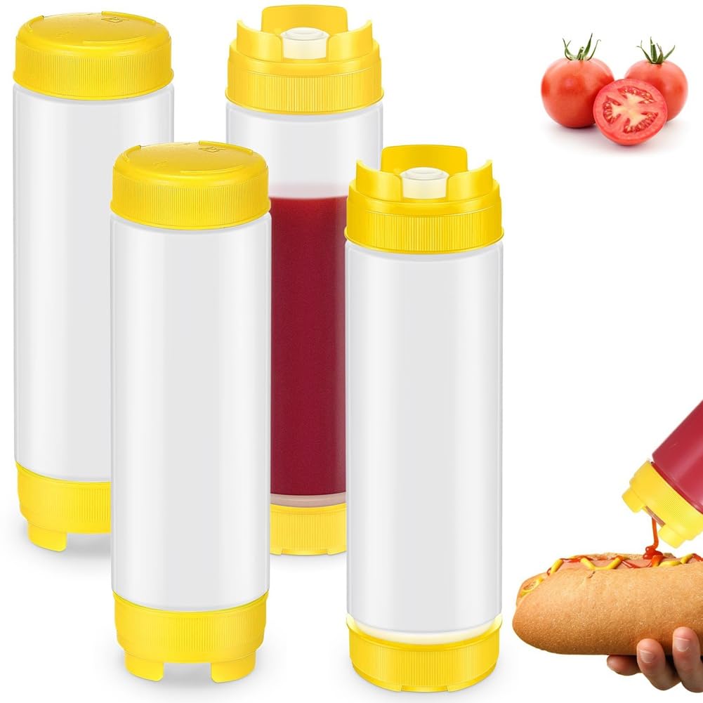 Okeeyseda 20Oz Inverted Plastic Squeeze Bottles, Refillable Tip Large Valve Dispenser Condiment Squeeze Bottle For Sauces Ketchup