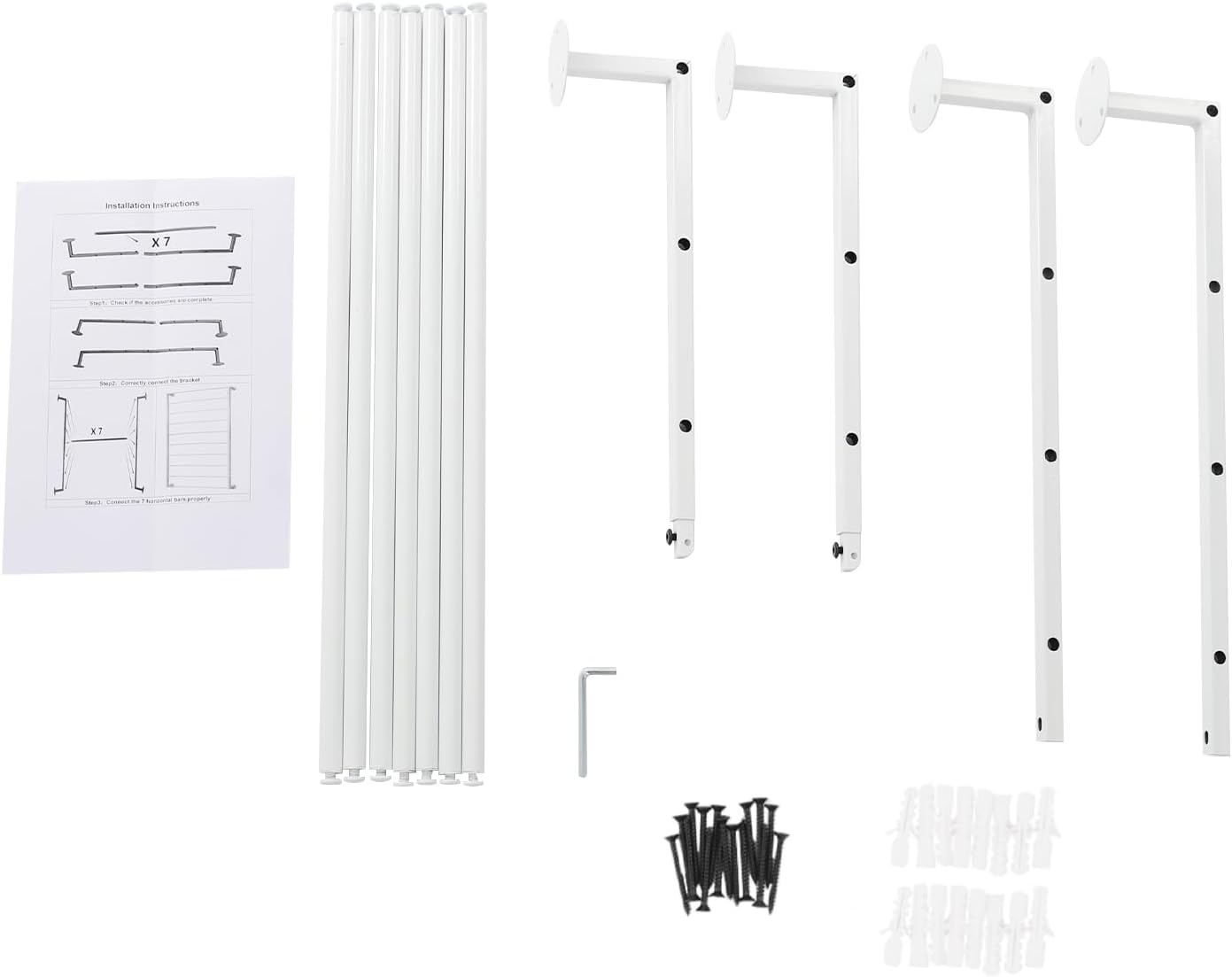 7-Tier Wall Mounted Display Rack, Wall Mounted Ribbon Storage Shelf, Metal Scarf Tie Organizer Holder, for Home, Retail Stores (White)