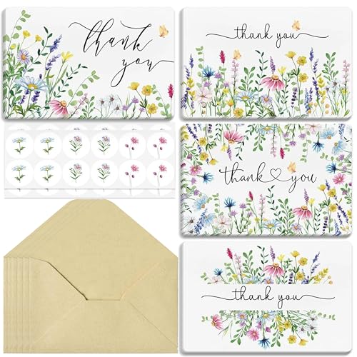 Nybrax 36 Pièces Carte remerciement, Carte remerciement mariage, Cartes de remerciements, De remerciemcnt à motif floral, pour enseignants, mariage, remise de...
