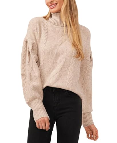 CeCe Women's Cable-Knit Turtleneck Sweater (Oatmeal, Large)