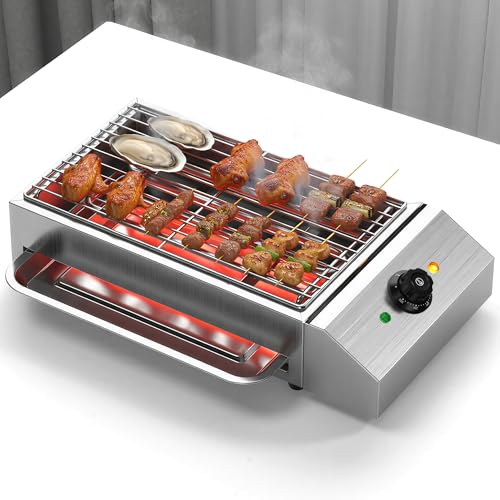 1800W Electric Grill, Smokeless Griddle for Indoor and Outdoor, Korean BBQ Grill with Stainless Steel Non-Stick Grate for Home, Kitchen, Adjustable Temperature