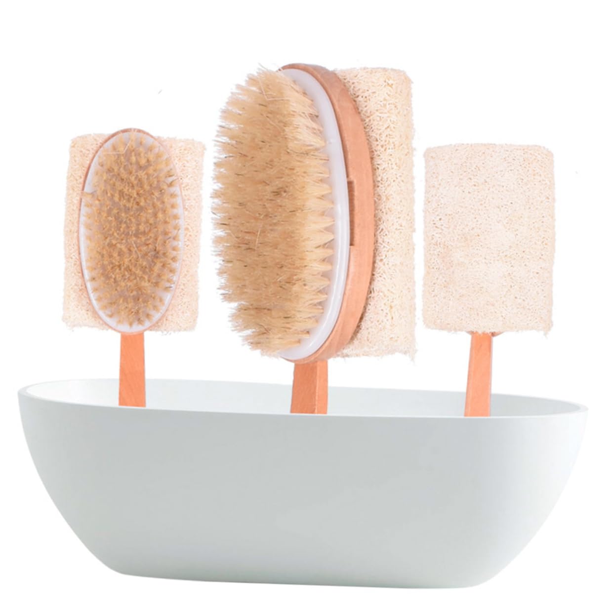 Healvian 2pezzi Spazzola Da Bagno Legno Con Manico Doppia Faccia Pennelli Naturali Per Massaggio e Esfoliazione Spugna Scrubber Antiscivolo Per Della e Benessere