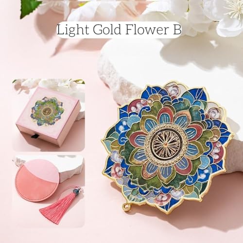 Espejo de Maquillaje Estilo Chino 3D Flor Dorada miniatura 5
