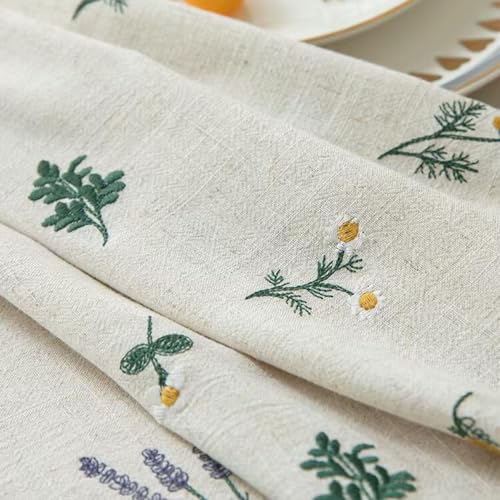 Nappe en coton et lin brodé pour repas de famille et table café - 7
