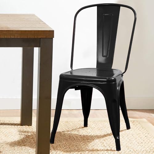 Image of Devoko Metal Dining Chair Set of 4, 18 Inch Seat Height Chair, Stackable Classic Trattoria Metal Chairs 300 Weight Capacity for Indoor Outdoor Home Kitchen Patio Cafe Restaurant Use