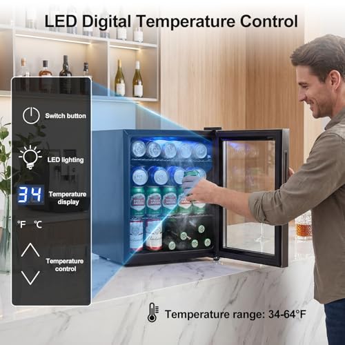 Image of Mini Fridge Cooler - 50 Can Small Beverage Refrigerator Stainless Steel Glass Door for Soda Beer Wine-Countertop Drink Cooler for Home, Dorm, Office or Bar, Electronic Temperature Control,1.4cu.ft.