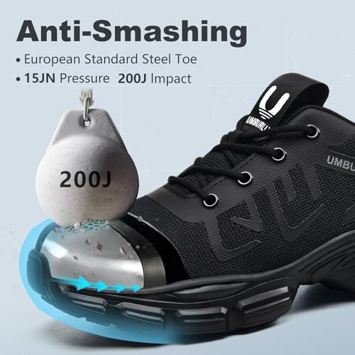Image of Hogent Steel Toe Shoes for Men Women, Comfortable Wide Non Slip Work Shoes | ASTM Safety Steel Toe, Kevlar Puncture-Proof, Breathable, Lightweight, Wide Fit, Walking, Construction, Industrial, Warehouse