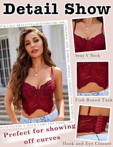 Image of Avidlove Lace Bralettes for Women Y2k Camisole Lingerie Adjustable Strap Crop Top