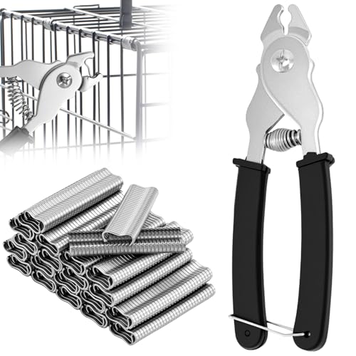 QWORK® Pinza para embutidos, grapadora para cercas con 1200 clips, alicates fijación alambre, para cercas y jaulas para animales