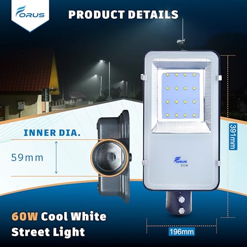 Image of Forus LED Street Light 60W Waterproof 5 Years Warranty, Cool White Street Light 60 Watt LED for Home, Street Lights Outdoor, Street Lamp, LED Street Road Lights 1Pc