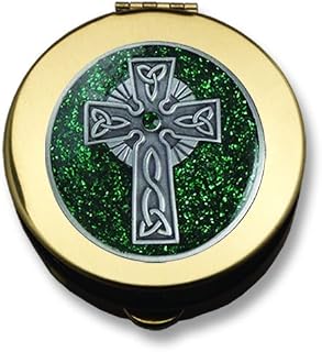 PS451 Polished Brass PYX - Green Celtic Cross - Small