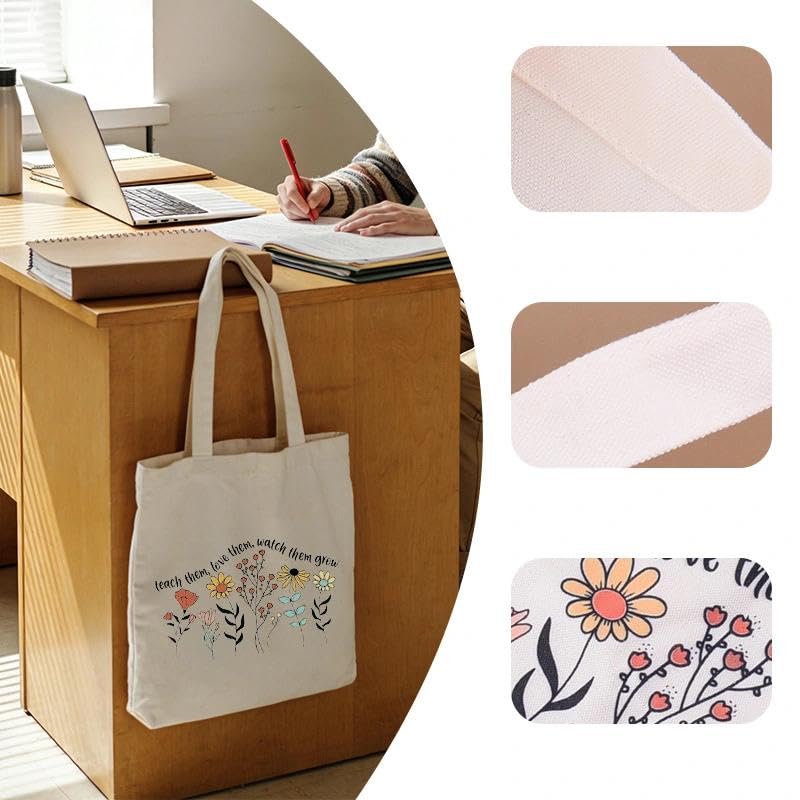 Bolso Tote de Lona Guqqeuc con diseño floral y frase de agradecimiento para maestros miniatura 4