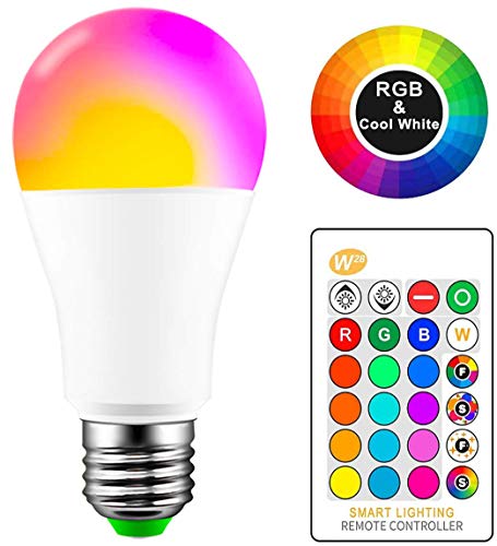 Tioodre 15 W RGBW E27 Ampoules LED à changement de couleur avec télécommande,6000 K à baïonnette Compatible variateur d'intensité ampoules de couleur avec synchronisation,Multi couleurs RGB