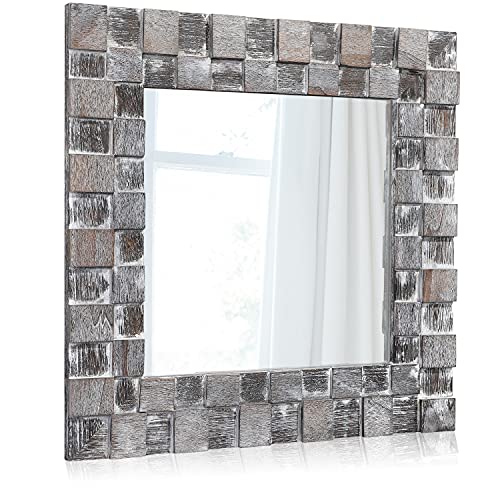 AOAOPQ Espejo de pared rústico con marco de madera cuadrado de 43,5 cm, espejo de granja para pasillo, dormitorio, sala de estar, baño, espejos para decoración de pared, espejo de pared fácil de