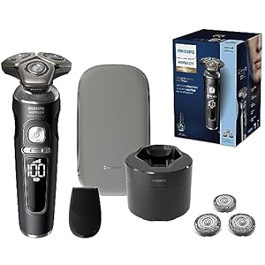 Philips Norelco S9000 Prestige Rechargeable Wet & Dry Shaver with Bonus Set of Replacement Shaving Heads, SP9840/90