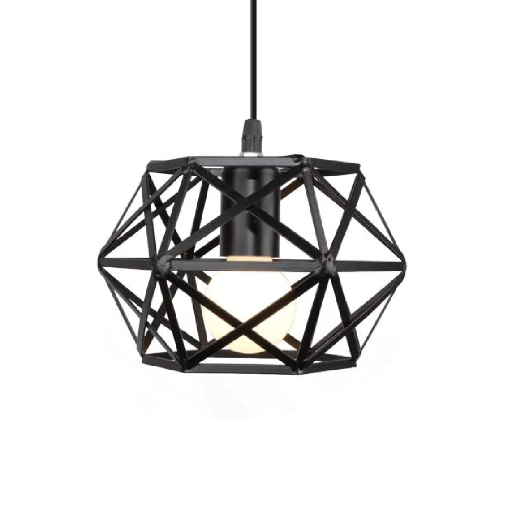 Lámpara colgante industrial E27 con jaula de hierro negra para techo de cocina
