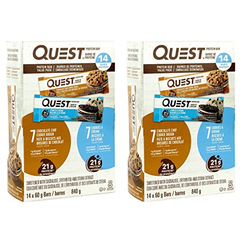 Quest Protein Bar Value Pack, Chocolate Chip Cookie Dough, Cookies And Cream, 14 X 60G (Pack Of 2) Shipped From Canada #TOP12