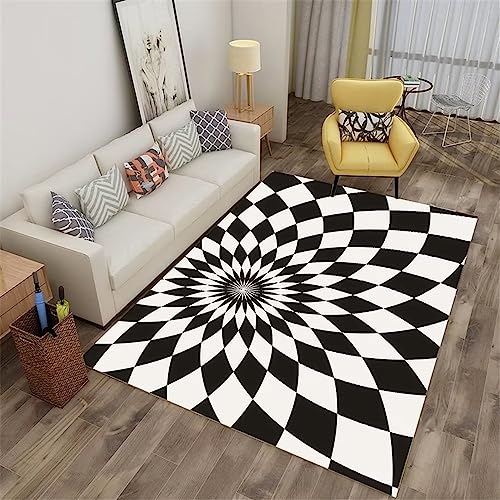 Alfombra Salon Grande Alfombra De Habitacion Alfombra Salón Negro Patrón Circular A Cuadros Estudio De Varios Tamaños Negro 200X300Cm Rug 6Ft 6.7''X9Ft 10.1''