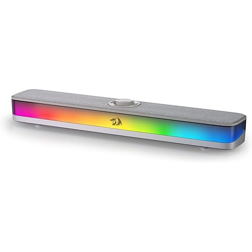 Redragon GS515 RGB Desktop Soundbar, 2.0 Channel Stereo Computer Speakers for Desktop with BT 5.3, USB-C/USB Powered, Gray