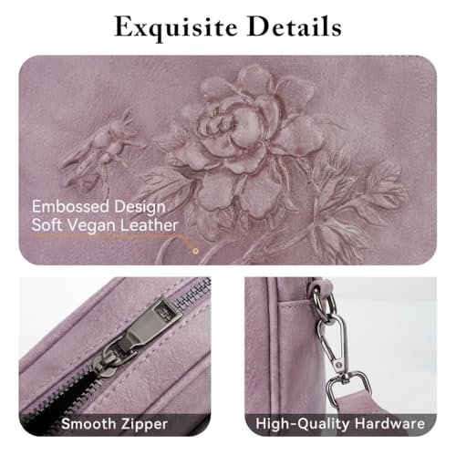Image of Small Crossbody Purses for Women, Trendy Vegan Leather Crossbody Bag Embossed Travel Shoulder Handbags with Wide Strap
