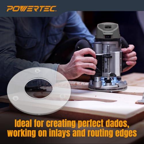 powertec dia 2-1234 router base plate clear acrylic wmultiple predrilled holes screws for easy attaching amp routing with larger diameter bits fits porter-cable 690 890 100 series routers 71218