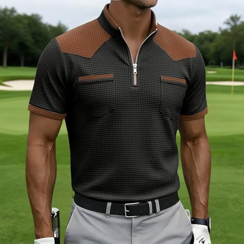 T-shirt de golf doux et léger style polo bicolore patchwork