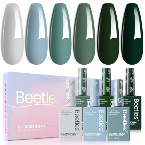 Beetles Fall Gel Nail Polish Set, 6 Colors 15ML Green Gel Nail Po...