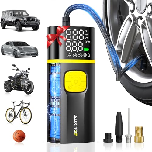Image of AUXITO AS1 PRO Tire Inflator Portable Air Compressor - 150PSI Dual Cylinder 7800 mAh & 12V DC, Bike Pump Air Pump for SUV, Truck, Bike, Motorcycle with Digital Tire Pressure Gauge, Car Gifts for Men