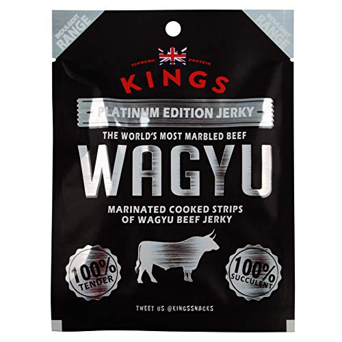 Kings - Wagyu Beef Jerky - Platinum Edition Indulgent Range - High Protein Meat Snack - Box of 12 x 25 g Packs