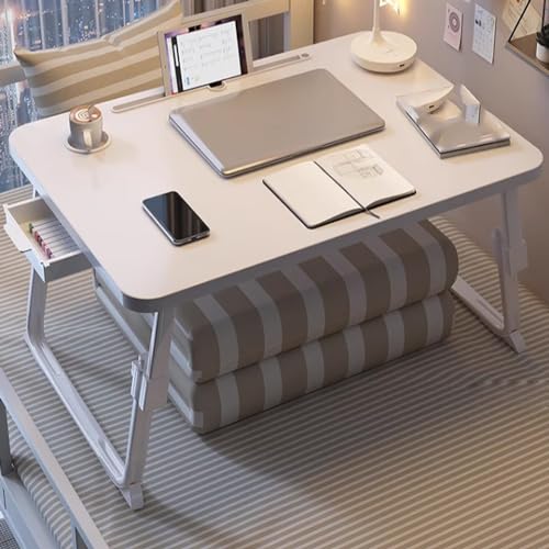 MOjdi Escritorio Plegable para Regazo, se Puede elevar y Bajar, Escritorio portátil Blanco para Cama, Escritorio para Regazo, para Trabajar, Leer, Escribir, Comer, Ver películas para Cama, sofá, Piso