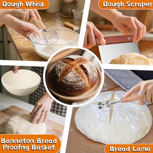Image of Dimpola Banneton Bread Proofing Basket - Banneton Basket Set Sourdough Proofing Basket Round Proofing Bowls Handmade Rattan Baskets and Liners (Oval & Round Gift Set)