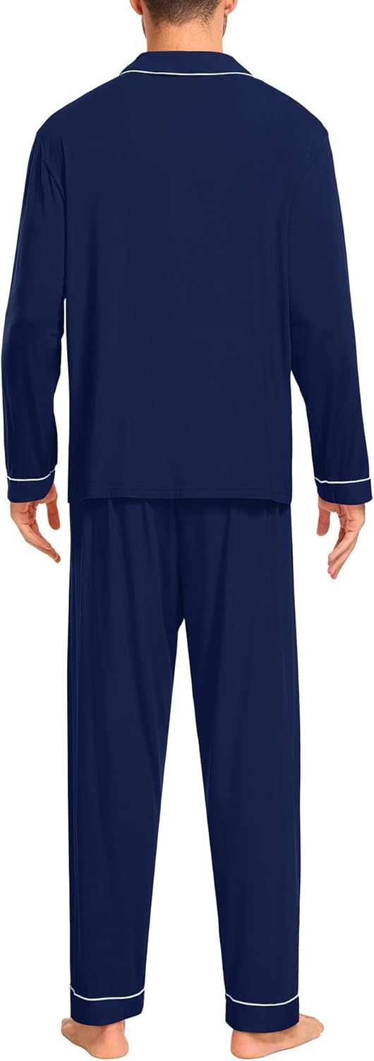 SWOMOG Men Pajamas Set Comfy Modal Pjs Button Down Sleepwear 2 Piece Long Sleeve Lounge Set Soft Nightwear with Pockets - Image 4