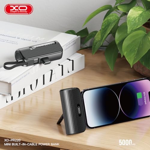 Resim XO Simple is Beauty PR220 Mini Type-C Stand Powerbank, 5000mAh Kapasiteli, 20W Type-C PD Hızlı Şarj, Destek Ayaklı, Siyah 