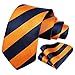 HISDERN Mens Tie Orange Stripe Tie and Pocket Square Set Formal Orange Navy Striped Silk Necktie Handkerchief for Work Wedding Neckties Classic 3.4''