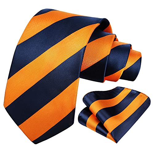 Image of HISDERN Stripe Tie Mens Ties with Pocket Square Set Classic 3.4'' Silk Formal Necktie Handkerchief for Business Wedding