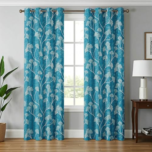 Image of Exporthub Glossy Shine 3D Floral Digital Printed Aqua Blue Colour Window Curtains 5 feet Long Set of 2 Pc, for Living Room and Bedroom (EHSPR070 54)