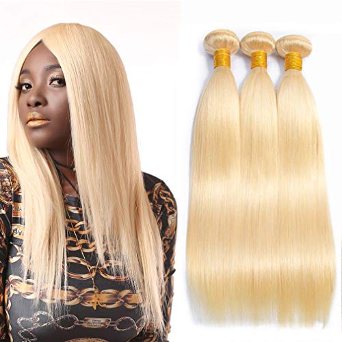 Brazilian Straight Blonde Weft Hair Bundles 613 Brazilian 3 Bundles Hair Extensions Brazilian Honey Blonde Bundle Brazilian Hair Weave Honey Blonde Straight Bundle 16 18 20 Inch 3 Bundles