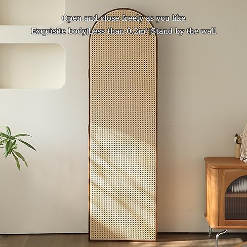 6.5' Tall Hand-Woven Rattan Room Divider - Freestanding Wood Partition for Home Office & Bedroom - Stylish Decorative Wall Panels for Privacy & Space Separation