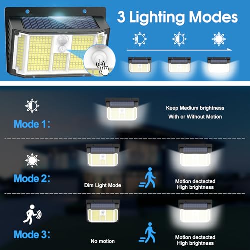 Solar Security Lights, 268 LED Outdoor Solar Lights 3 Modes Motion Sensor Garden Lights 270° Wide Angle Solar Powered Lights IP65 Waterproof Solar Wall Light Outside for Front Door Yard Garage, 2 Pack - Image 5